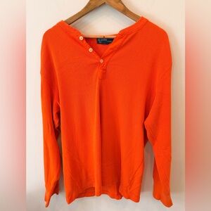 Polo Ralph Lauren Orange Waffle Knit Henley Long Sleeve Shirt Large